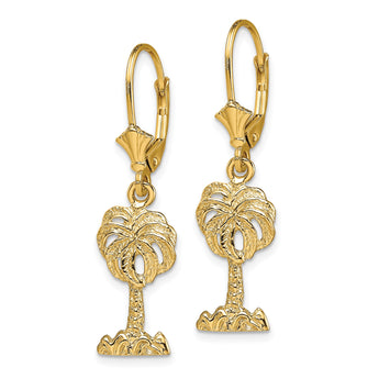 14K Palm Tree Leverback Earrings - Birthstone Company