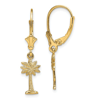 14K Mini Palmetto Palm Tree Leverback Earrings