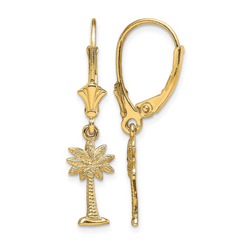 14K Mini Palmetto Palm Tree Leverback Earrings - Birthstone Company