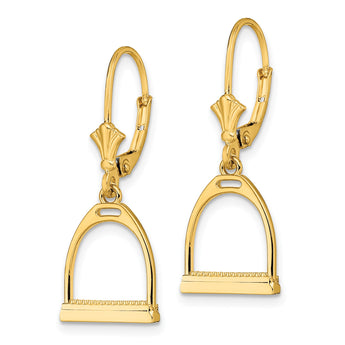 14K 3-D Small Horse Stirrup Leverback Earrings - Birthstone Company