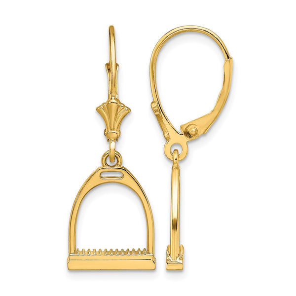 14K 3-D Small Horse Stirrup Leverback Earrings - Birthstone Company