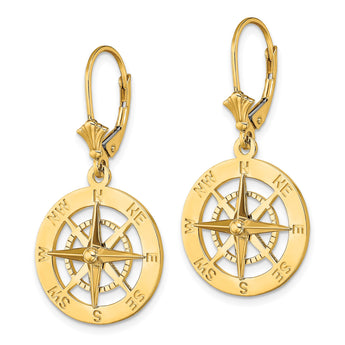 14K Nautical Compass Leverback Earrings - Birthstone Company