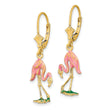 14K W/ Enamel 3-D Flamingo Leverback Earrings - Birthstone Company