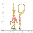14K W/ Enamel 3-D Flamingo Leverback Earrings - Birthstone Company