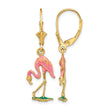 14K W/ Enamel 3-D Flamingo Leverback Earrings - Birthstone Company