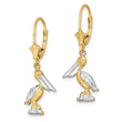 14K and Rhodium 3-D Pelican Standing W/ Leverback Earrings - Birthstone Company