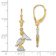 14K and Rhodium 3-D Pelican Standing W/ Leverback Earrings - Birthstone Company
