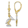 14K and Rhodium 3-D Pelican Standing W/ Leverback Earrings - Birthstone Company