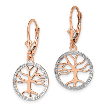 14K Tree of Life w/ RH Round Frame Leverback Earrings - Birthstone Company