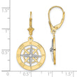 14K W/ Rhodium Nautical Compass Leverback Earrings