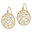 14K w/Rhodium Floral Filigree Medallion Wire Earrings