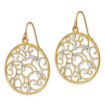 14K w/Rhodium Floral Filigree Medallion Wire Earrings