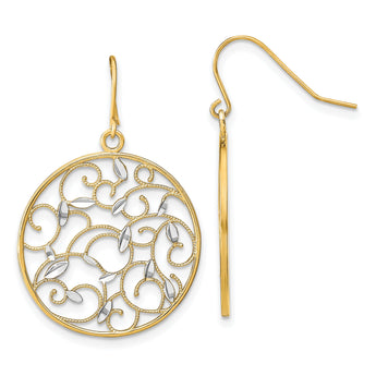 14K w/Rhodium Floral Filigree Medallion Wire Earrings