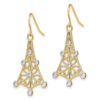 14K w/Rhodium Fancy Dangle Wire Earrings