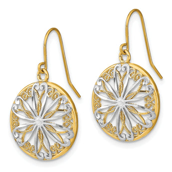 14K w/Rhodium Filigree Medallion Dangle Earrings