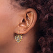 14K w/Rhodium Polished Filigree Heart Shepherd Hook Earrings