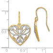 14K w/Rhodium Polished Filigree Heart Shepherd Hook Earrings