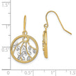14K w/Rhodium D/C Leaves Round Dangle Earrings