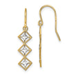 14K w/Rhodium Fancy Diamond-cut Dangle Wire Earrings