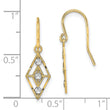 14K w/Rhodium Diamond-cut Small Diamond Shape Wire Earrings