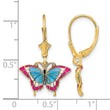 14k w/Blue and Red Enameled Wings Butterfly Leverback Earrings - Birthstone Company