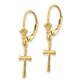 14k Polished Cross Leverback Earrings - Birthstone Company