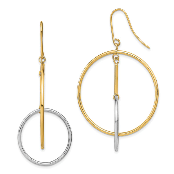 14k Two-Tone Double Circle & Bar Dangle Earrings