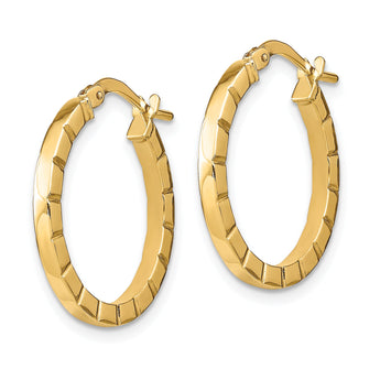 14k Small Striped Edge Hoop Earrings