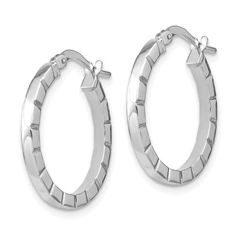 14k White Gold Small Striped Edge Hoop Earrings