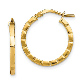 14k Small Striped Edge Hoop Earrings