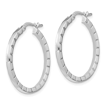 14k White Gold Large Striped Edge Hoop Earrings