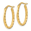 14k Striped Edge Oval Hoop Earrings