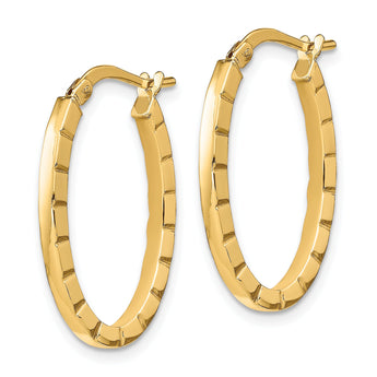 14k Striped Edge Oval Hoop Earrings