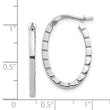 14k White Gold Striped Edge Oval Hoop Earrings