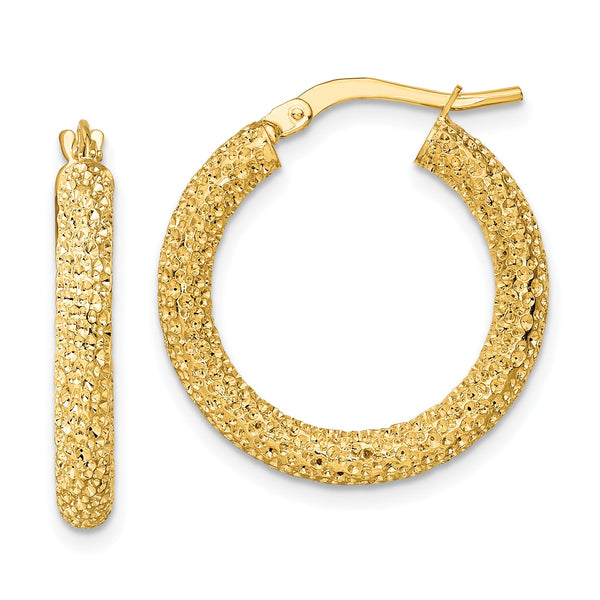 14k 3mm Diamond-cut Hoop Earrings