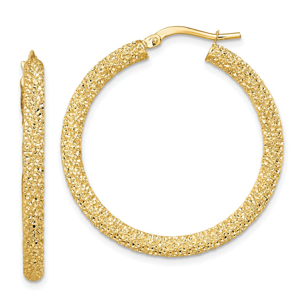 14k 3mm Diamond-cut Hoop Earrings