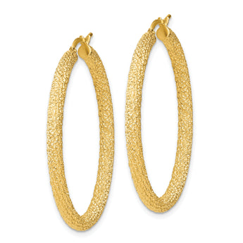 14k 3x30mm Diamond-cut Hoop Earrings