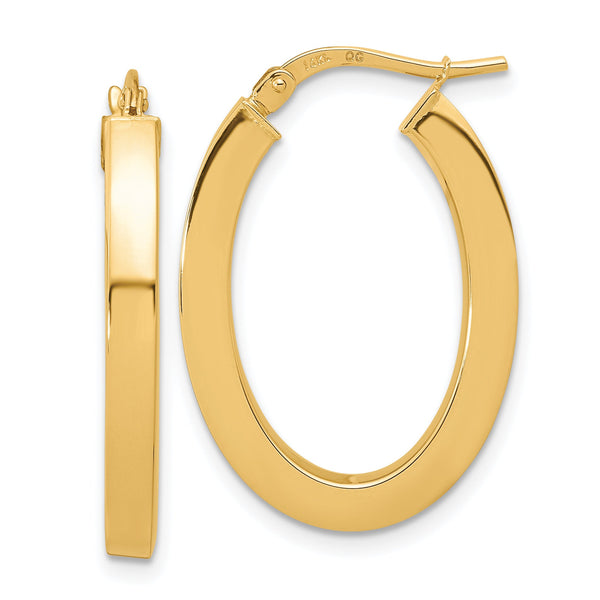 14k Polished Square Tube Oval Hoop Earrings