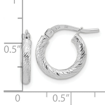 14k White Gold Polished Diamond-cut 2.4mm Hoop Earrings