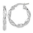 14k White Gold Polished and Textured Twisted Hoop Earrings