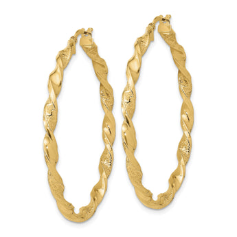 14K Polished and Textured Twisted Hoop Earrings