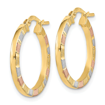 14k w/White & Rose Rhodium Polished & Satin Hoop Earrings
