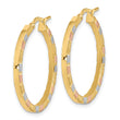 14k w/White & Rose Rhodium Polished & Satin Hoop Earrings