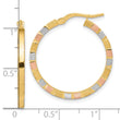 14k w/White & Rose Rhodium Polished & Satin Hoop Earrings