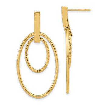 14k Polished Diamond Cut Post Dangle Earrings