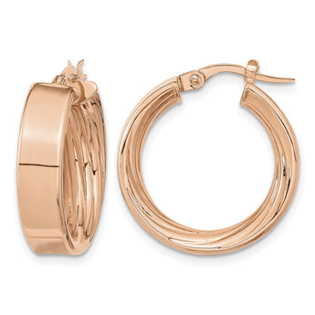 14K Rose Polished and Textured Inside Hoop Earrings - Birthstone Company
