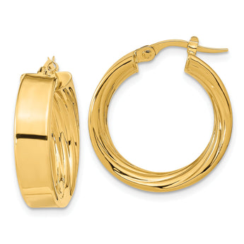 14K Polished and Textured Inside Hoop Earrings