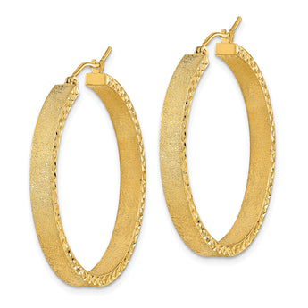 14K Satin and Diamond-cut Hoop Earrings