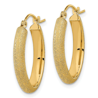14K Polished Textured Satin Oval Hoop Earrings