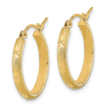 14K Polished and Satin Diamond-cut Hoop Earrings